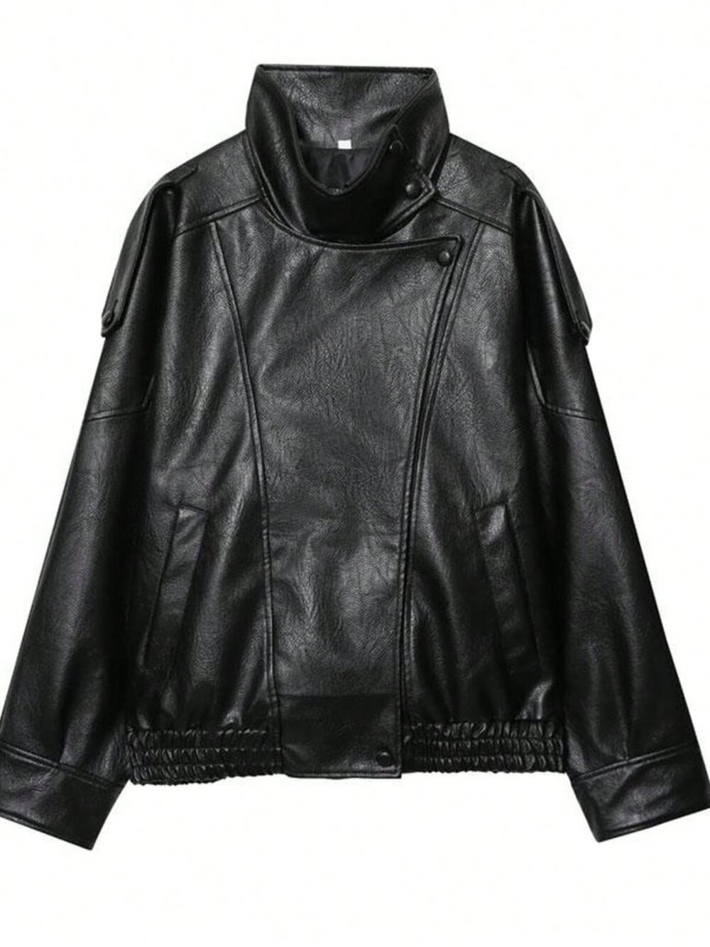 Dark Brown Casual Women's Stand Collar Faux Leather Jacket - Picture 3 of 7